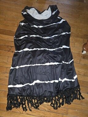 2xl Temu Brand Dress Plus Size Black & White Tie Dye With Tassel Fringe Hem